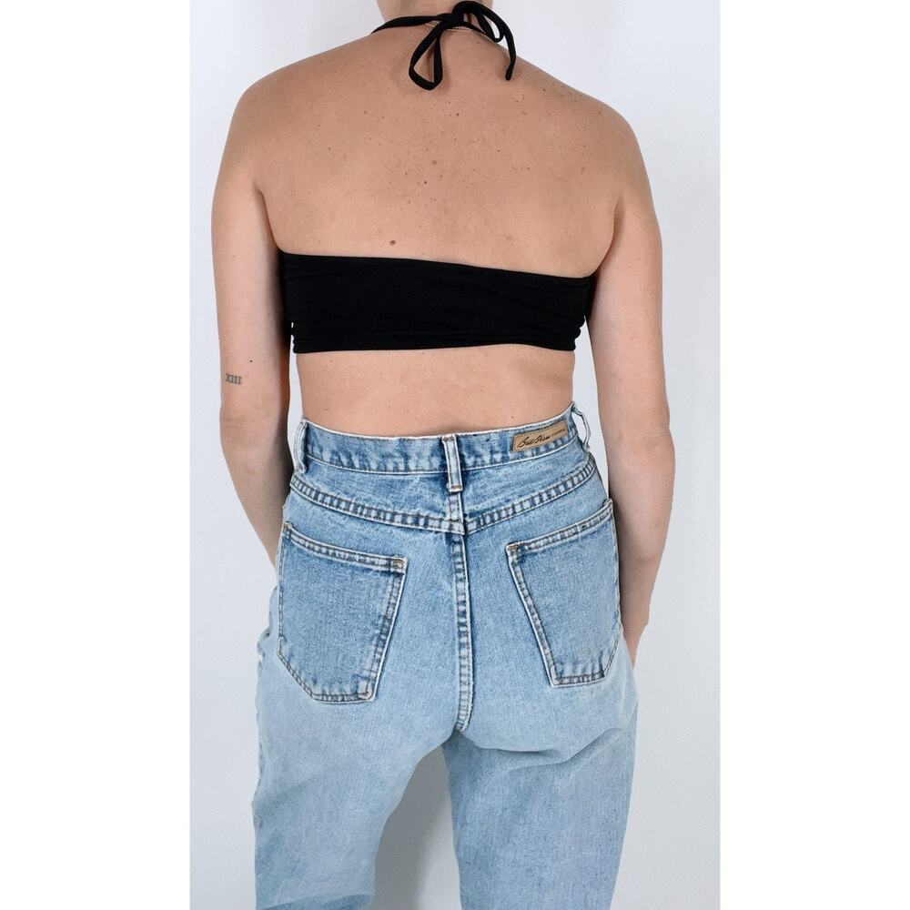 SOLD OUT Women's Black O-Ring Halter Tie Cropped Top Size XS - Picture 2 of 3
